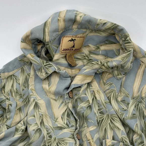 Jamaica Jaxx Mens Short Sleeve 100% Silk Button Down Shirt Bamboo Size Large - Picture 2 of 6